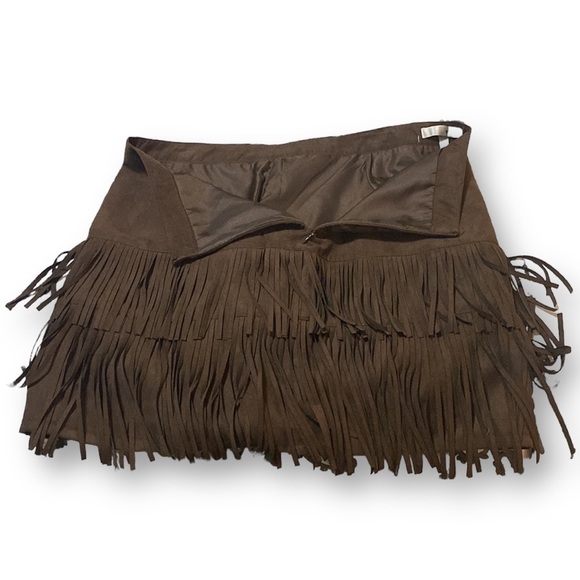 WD.NY Faux Suede Fringe Flapper Coastal Cowgirl Mini Skirt Large Brown Boho… - Picture 6 of 8